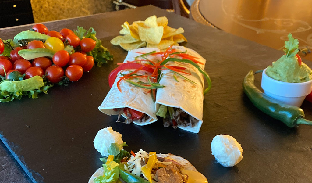 Reindeer meat filled Mexican tortillas